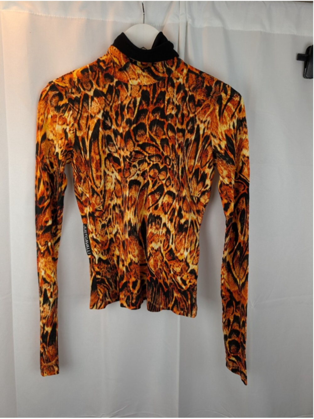 Just Cavalli Leopard-Print Long-Sleeve Turtleneck Top Y2K Style Size 2(38) BNWT